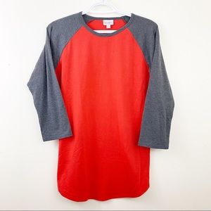 LulaRoe Red Gray Baseball Tee Size S